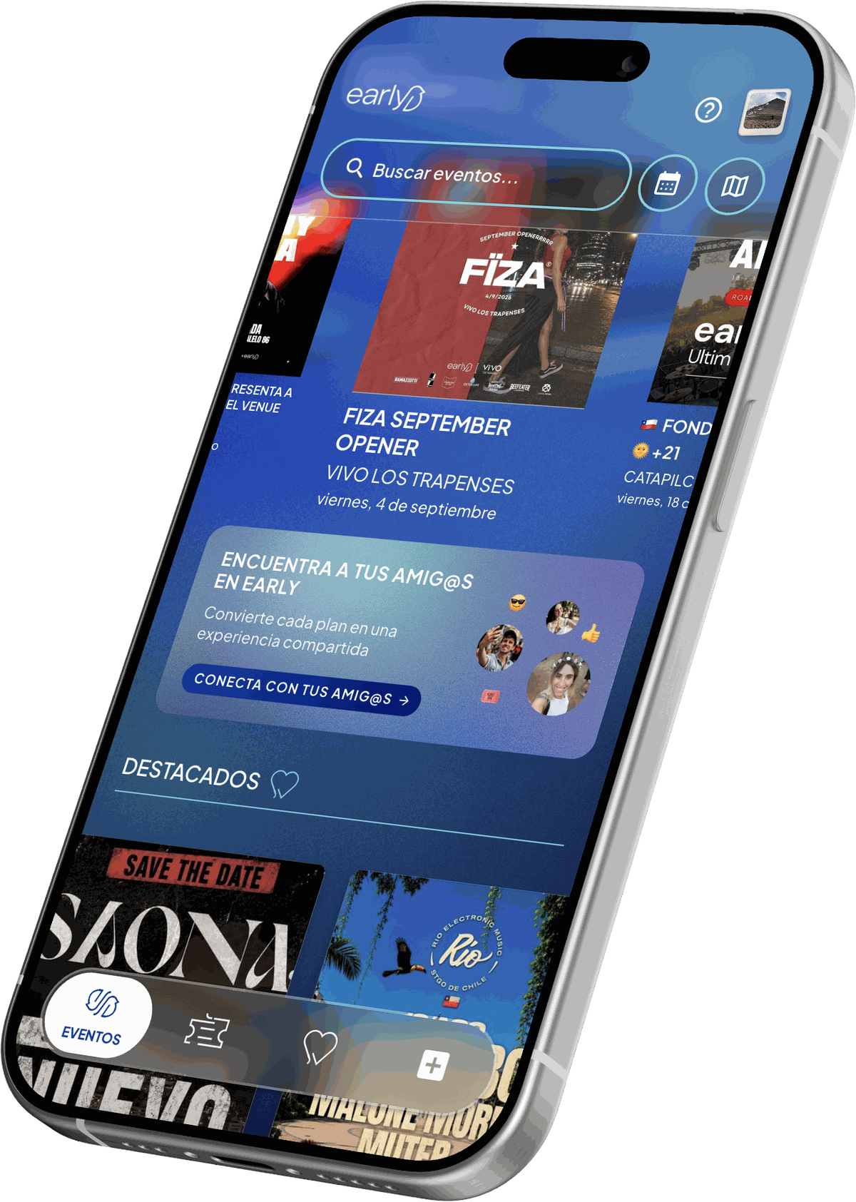 Cartelera de eventos en la app de Early