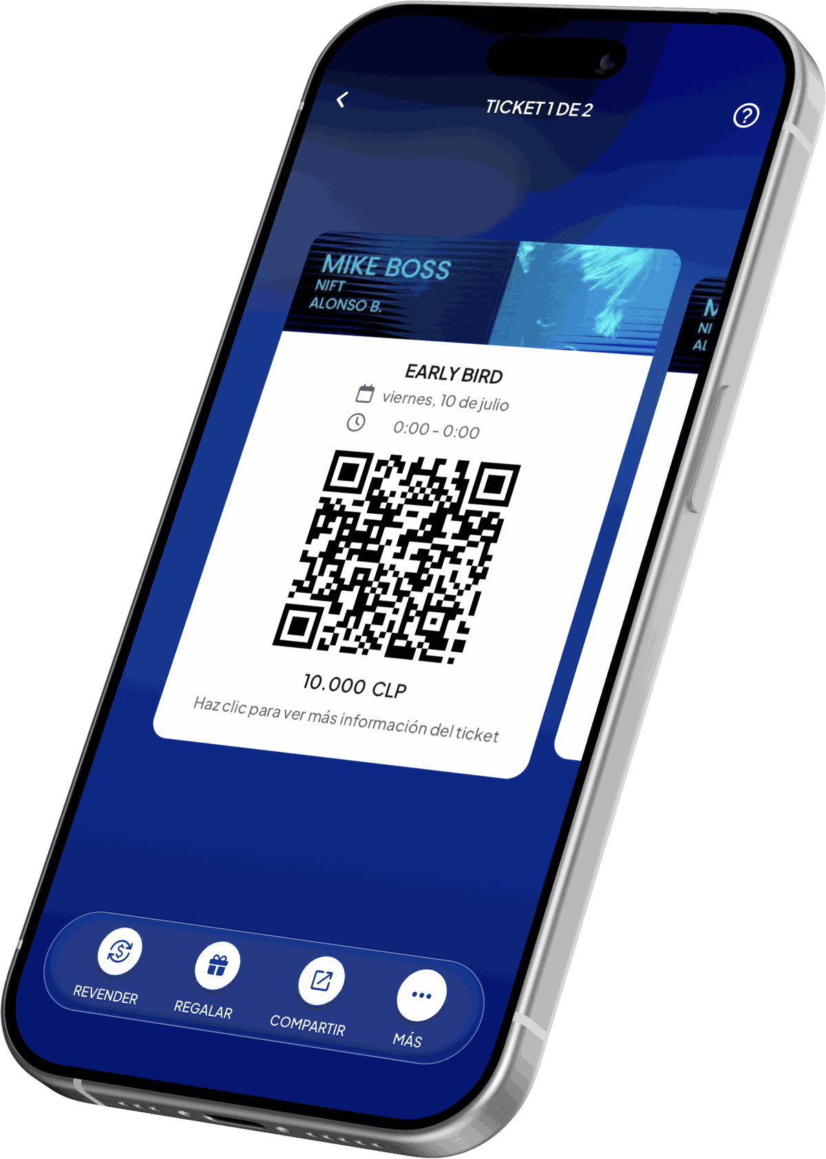 Ticket con código QR en la app de Early